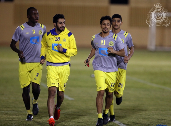 لاعبو النصر يؤدون التدريبات. (المركز الإعلامي بنادي النصر)