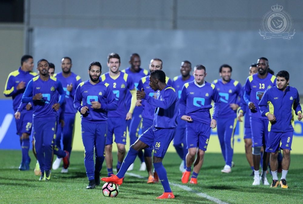 لاعبو النصر في آخر تدريباتهم قبل التوقف