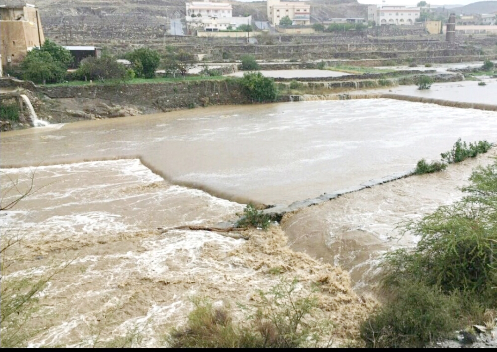 جريان السيول في أحد أودية عسير.  (عكاظ)