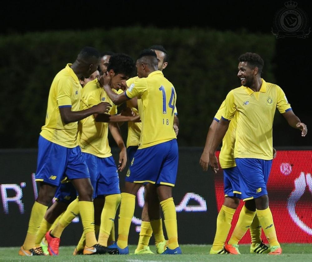 فرحة لاعبي النصر بعد الفوز على الفيصلي