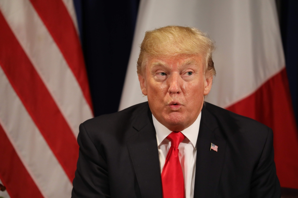 US President Donald Trump speaks during a meeting with his French counterpart in New York on the sidelines of the 72nd session of the United Nations General Assembly on September 18, 2017. / AFP / LUDOVIC MARIN
