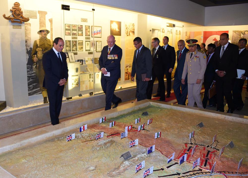 Egyptian President Abdel Fattah al-Sisi (L) looks on at Alamein Military Museum during a ceremony to mark 75 years since the pivotal WWII battle in the town of El Alamein, west of Alexandria, Egypt,October 21, 2017 in this handout picture courtesy of the Egyptian Presidency. The Egyptian Presidency/Handout via REUTERS ATTENTION EDITORS - THIS IMAGE WAS PROVIDED BY A THIRD PARTY