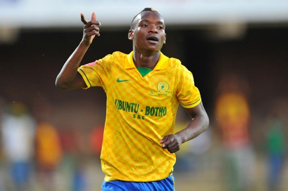 Khama Billiat of mamelodi Sundowns celebrates his goal during the Absa Premiership football match between University of Pretoria and Mamelodi Sundowns at the Tuks Stadium, Pretoria on 09 November 2013 ©Samuel Shivambu/BackpagePix