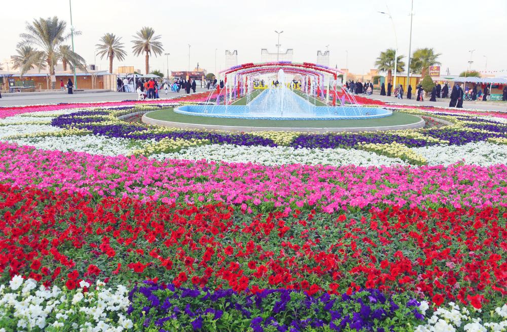 



زوار يستمتعون بسجادة الزهور في مهرجان نفحات البكيرية. (عكاظ)