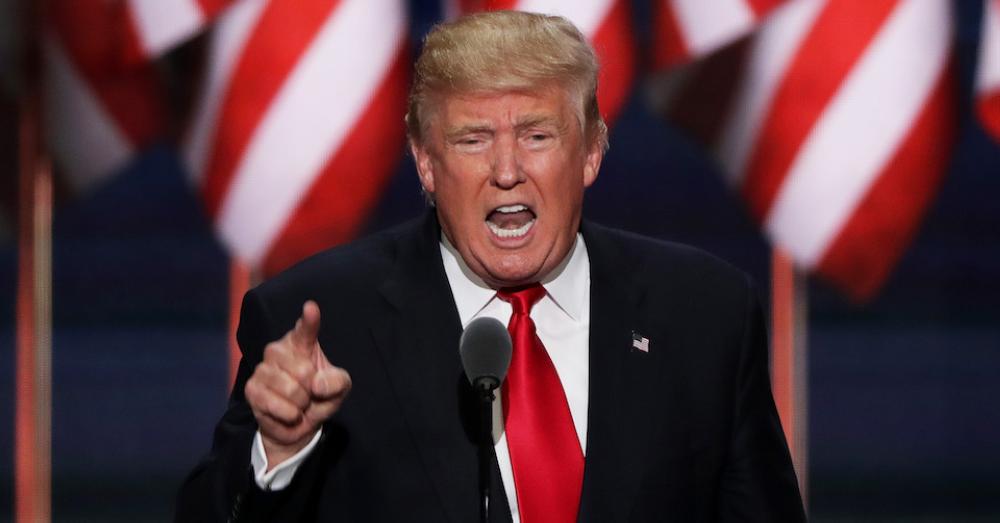 CLEVELAND, OH - JULY 21:  Republican presidential candidate Donald Trump delivers a speech during the evening session on the fourth day of the Republican National Convention on July 21, 2016 at the Quicken Loans Arena in Cleveland, Ohio. Republican presidential candidate Donald Trump received the number of votes needed to secure the party's nomination. An estimated 50,000 people are expected in Cleveland, including hundreds of protesters and members of the media. The four-day Republican National Convention kicked off on July 18.  (Photo by Alex Wong/Getty Images)