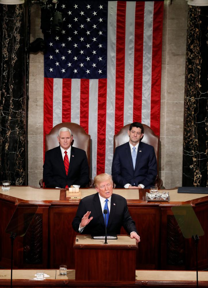 U.S. President Donald Trump delivers his State of the Union address to a joint session of the U.S. Congress on Capitol Hill in Washington, U.S. January 30, 2018. REUTERS/Joshua Roberts