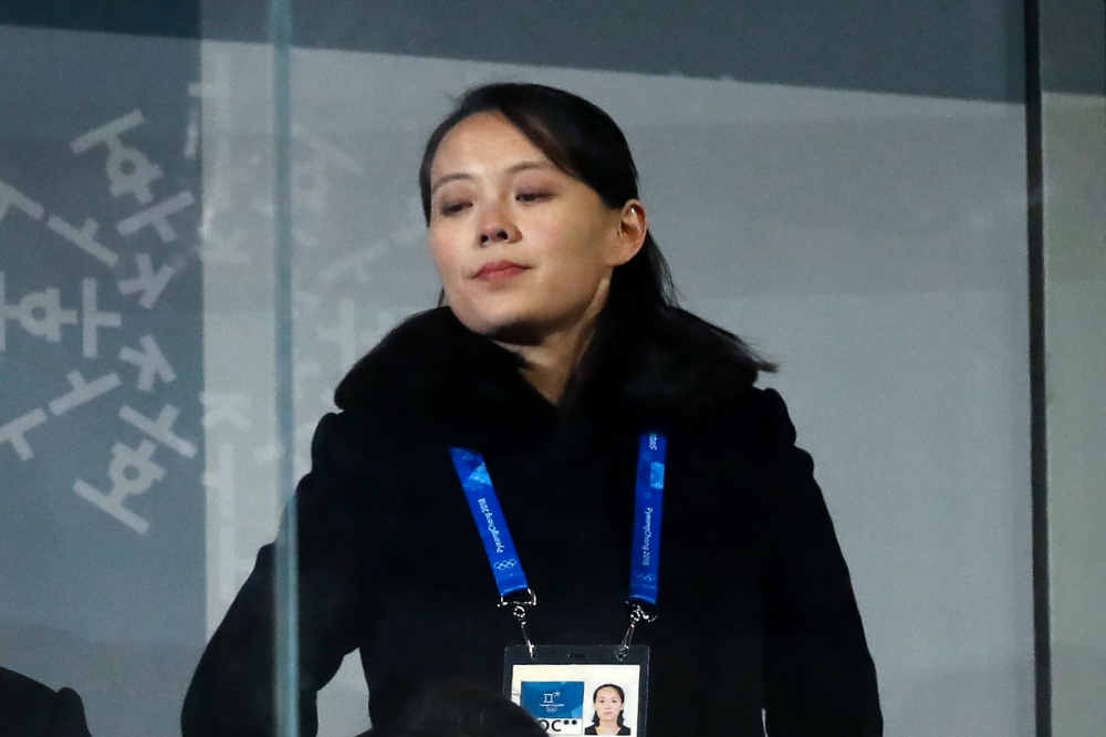 Karen Pence (front R), wife of US Vice President Mike Pence, North Korea's leader Kim Jong Un's sister Kim Yo Jong (top C), North Korea's ceremonial head of state Kim Yong Nam (top 2nd L), Kim Jung-Sook (front C), the wife of South Korea's President Moon Jae-in (front L), attend the opening ceremony of the Pyeongchang 2018 Winter Olympic Games at the Pyeongchang Stadium on February 9, 2018. / AFP / Odd ANDERSEN
