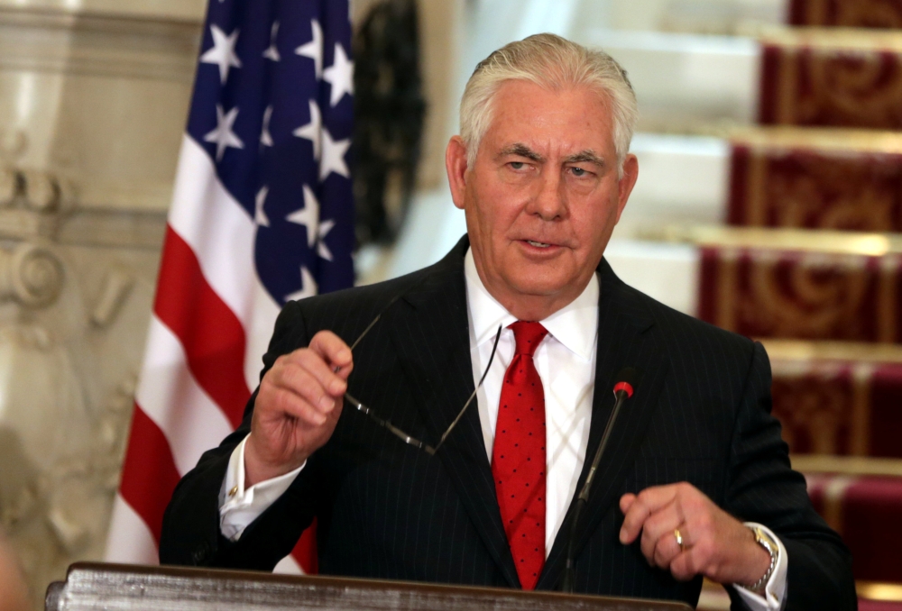 U.S. Secretary of State Rex Tillerson and Egyptian Foreign Minister Sameh Shoukry (not pictured) is seen during their news conference in Cairo, Egypt February 12, 2018. REUTERS/Khaled Elfiqi/Pool