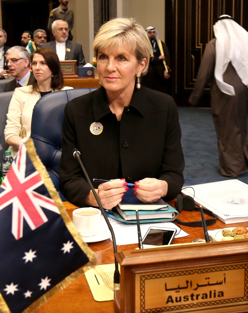 Australian Foreign Minister Julie Bishop attends the second day of an international conference for reconstruction of Iraq, in Kuwait City, on February 14, 2018. / AFP / YASSER AL-ZAYYAT
