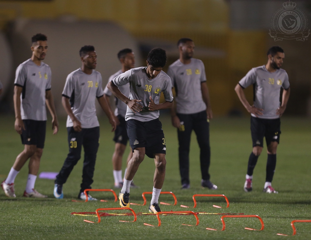 لاعبو النصر في الحصة التدريبية اليوم.