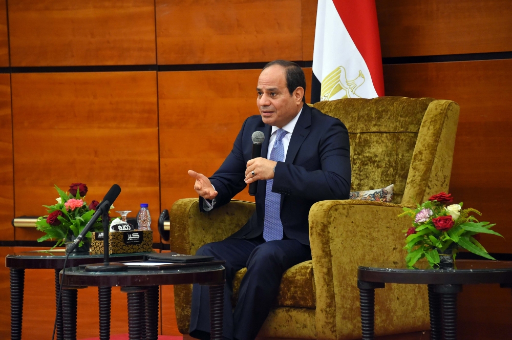 A handout picture released by the Egyptian Presidency on July 20, 2018 shows President Abdel Fattah al-Sisi speaking during a meeting with Sudanese politicians, thinkers, and journalists in the capital Khartoum during his visit to Sudan. - === RESTRICTED TO EDITORIAL USE - MANDATORY CREDIT «AFP PHOTO / HO / EGYPTIAN PRESIDENCY' - NO MARKETING NO ADVERTISING CAMPAIGNS - DISTRIBUTED AS A SERVICE TO CLIENTS ==
 / AFP / Egyptian Presidency / - / === RESTRICTED TO EDITORIAL USE - MANDATORY CREDIT»AFP PHOTO / HO / EGYPTIAN PRESIDENCY' - NO MARKETING NO ADVERTISING CAMPAIGNS - DISTRIBUTED AS A SERVICE TO CLIENTS ==
