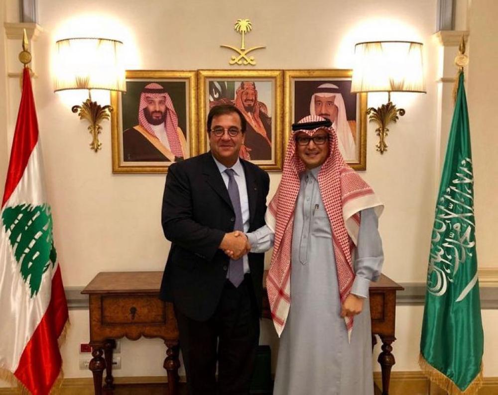 Minister Plenipotentiary Walid bin Abdallah Boukhari, the Chargé d'Affaires of the Embassy of the Custodian of the Two Holy Mosques in Lebanon, received at the embassy in Beirut French ambassador to Lebanon Bruno Foucher.