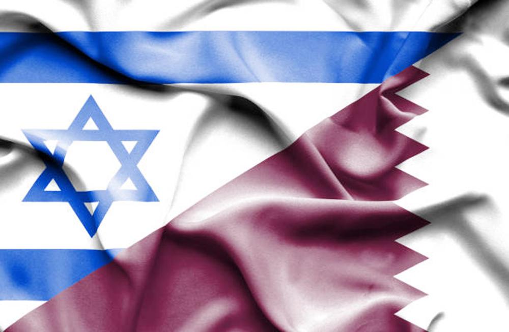 Waving flag of Qatar and Israel