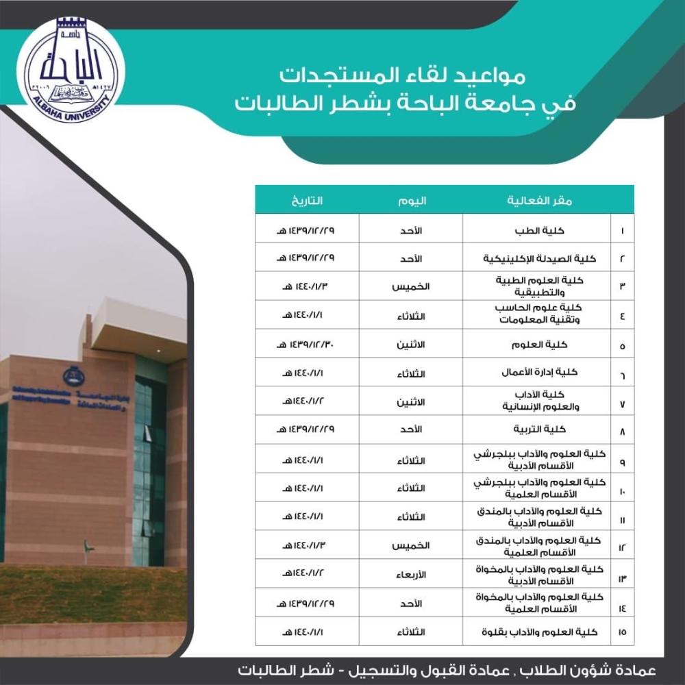 جدول الطالبات بجامعة الباحة 