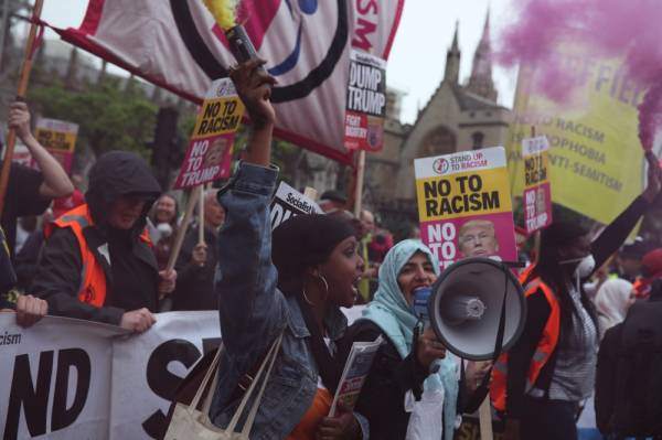 Demonstrators take part in a protest against U.S. President Donald Trump, in London, Britain, June 4, 2019. REUTERS/Alkis Konstantinidis