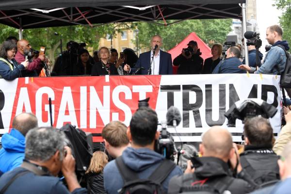 Britain's opposition Labour Party leader Jeremy Corbyn speaks during a rally against U.S. President Donald Trump, in London, Britain, June 4, 2019. REUTERS/Toby Melville