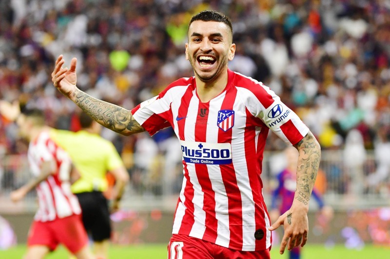 Atletico Madrid's Argentine forward Angel Correa celebrates his goal during the Spanish Super Cup semi final between Barcelona and Atletico Madrid on January 9, 2020, at the King Abdullah Sport City in the Saudi Arabian port city of Jeddah. The winner will face Real Madrid in the final on January 12. / AFP / Giuseppe CACACE
