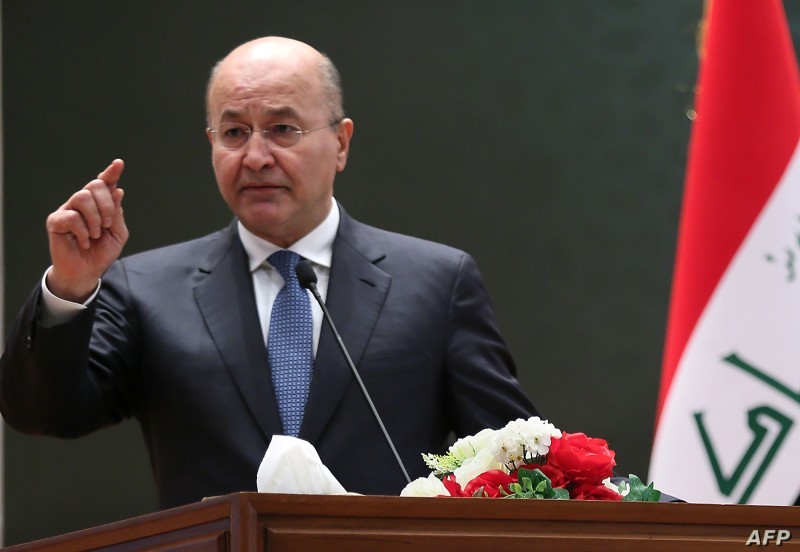 A picture released by the Iraqi Parliament shows the newly elected Iraqi President Kurdish Barham Saleh delivering a speech on October 2, 2018 at the parliament in Baghdad.
The moderate Kurdish candidate was elected president of Iraq today in a parliamentary vote pitting two heavyweight Kurdish parties against each other for the first time. The 58-year-old Patriotic Union of Kurdistan candidate faced Fuad Hussein, backed by former Kurdish leader Massud Barzani who was the architect of an ill-fated independence referendum in 2017. / AFP PHOTO / IRAQI PARLIAMENT / STRINGER / == RESTRICTED TO EDITORIAL USE - MANDATORY CREDIT 