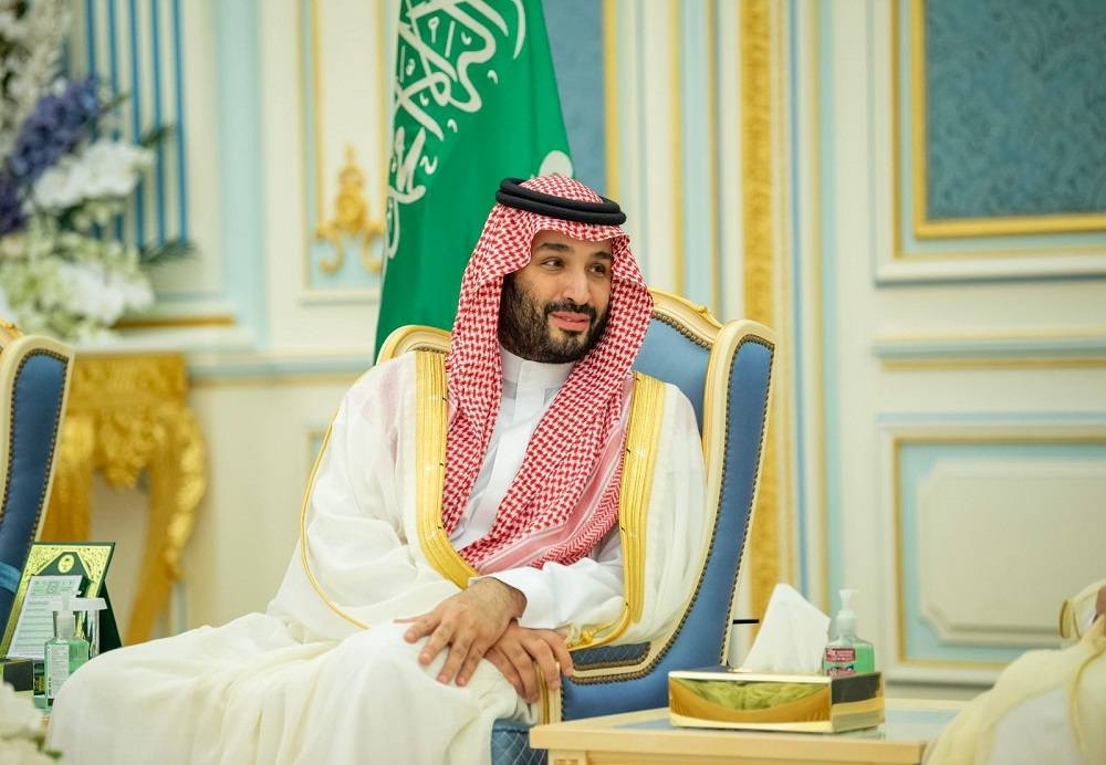 ولي العهد الأمير محمد بن سلمان مستقبلا المهنئين بشهر رمضان المبارك