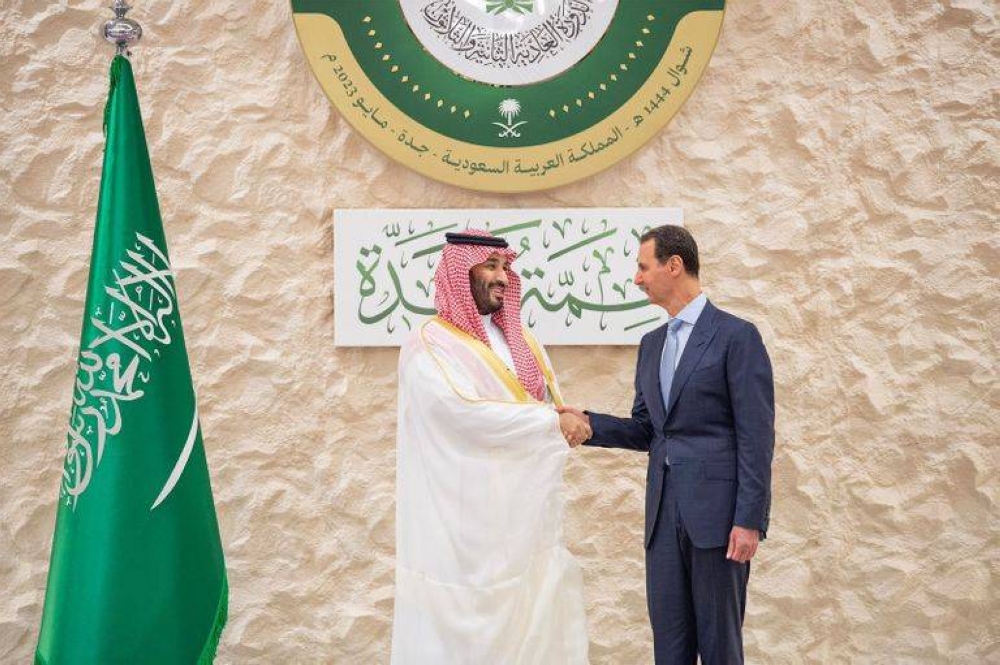 الأمير محمد بن سلمان يرحب بالرئيس بشار الأسد