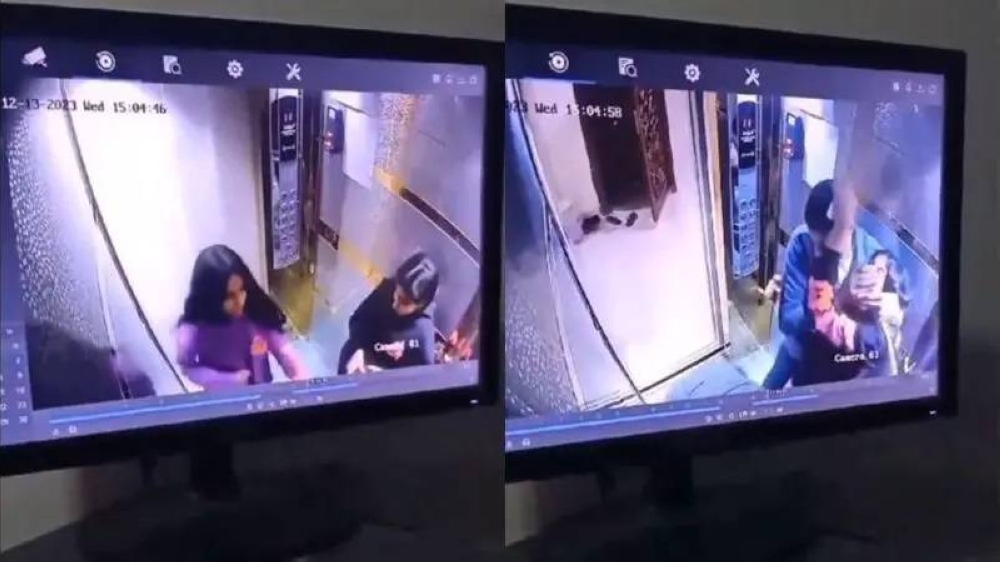  صورة من الفيديو تظهر الفتاتين وشخصا يحاول تخدير إحداهما. 