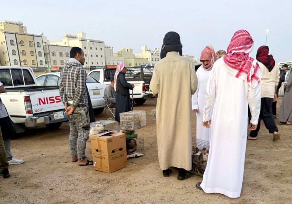 



محبو الطيور يعاينون أنواعاً لشرائها. (عكاظ)